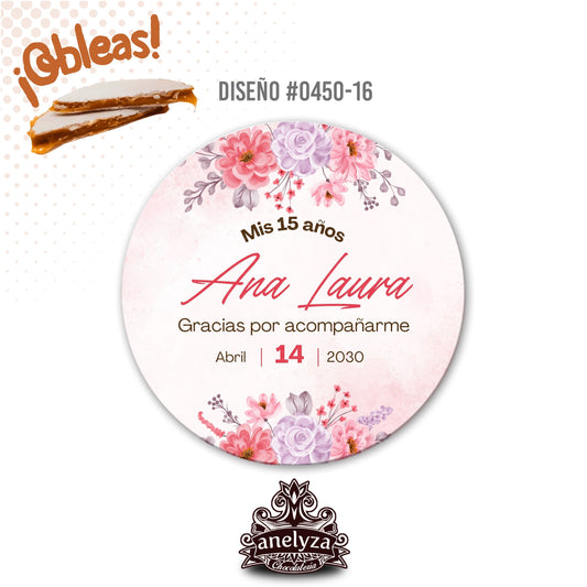 OBLEAS RELLENAS PERSONALIZADAS DISEÑO 0450-16 XV AÑOS