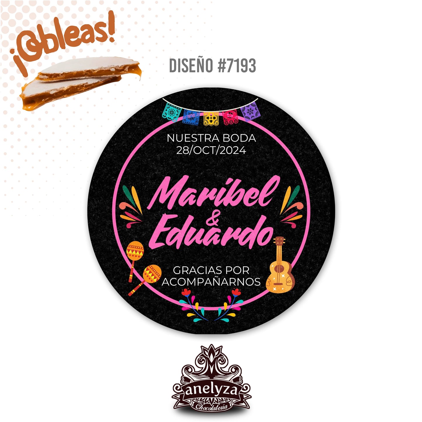 OBLEAS RELLENAS PERSONALIZADAS DISEÑO #7193 DISEÑO MEXICANO BODAS