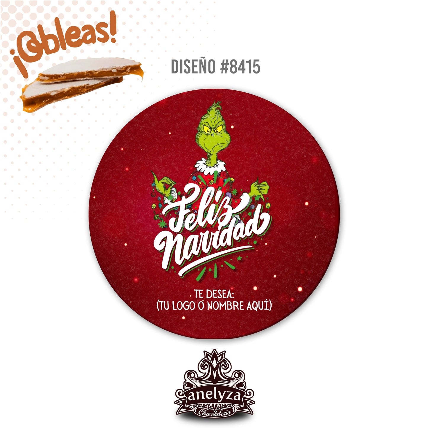 20 OBLEAS RELLENAS PERSONALIZADAS DE NAVIDAD DISEÑO #8415 GRINCH