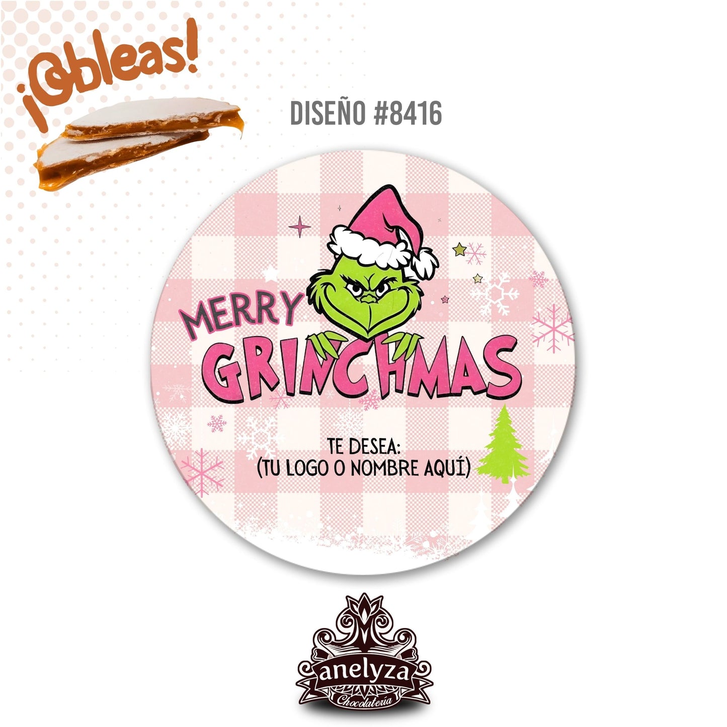 20 OBLEAS RELLENAS PERSONALIZADAS DE NAVIDAD DISEÑO #8416 GRINCH