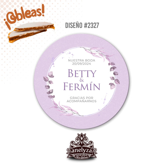 OBLEAS RELLENAS PERSONALIZADAS DISEÑO #2327 MORADO LILA BODAS
