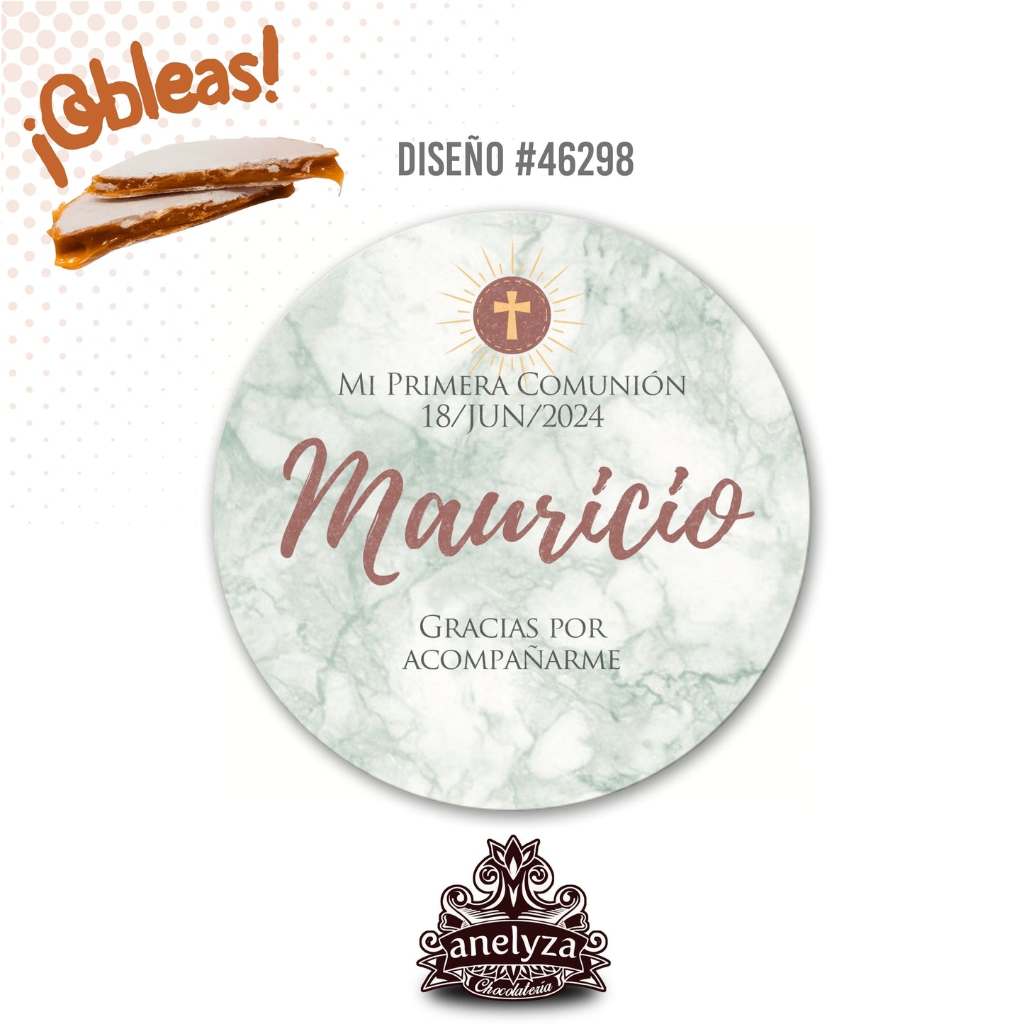 OBLEAS RELLENAS PERSONALIZADAS DISEÑO #46298 VERDE MARMOL PRIMERA COMUNIÓN