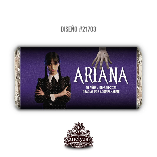 BARRAS DE CHOCOLATE PERSONALIZADAS DISEÑO #21703 MERLINA FIESTAS INFANTILES