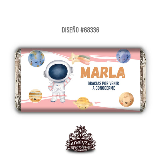 BARRAS DE CHOCOLATE PERSONALIZADAS DISEÑO #68336 ASTRONAUTA ESPACIO PLANETAS NACIMIENTO / BABY SHOWER