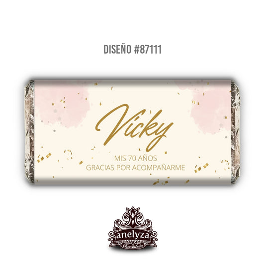 BARRAS DE CHOCOLATE PERSONALIZADAS DISEÑO #87111 CUMPLEAÑOS MUJER DORADO ROSA