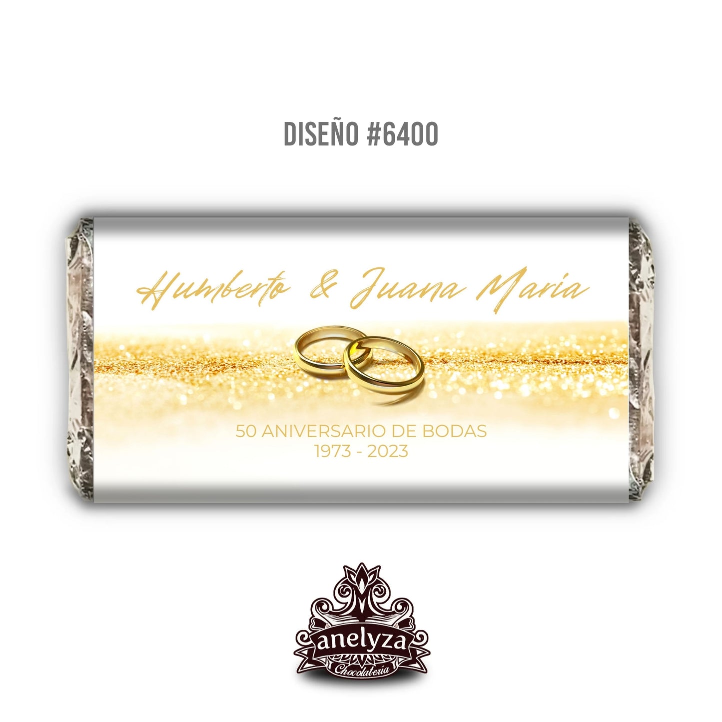 BARRAS DE CHOCOLATE PERSONALIZADAS DISEÑO #6400 ANIVERSARIO DE BODAS 50 ANIVERSARIO BODAS DE ORO