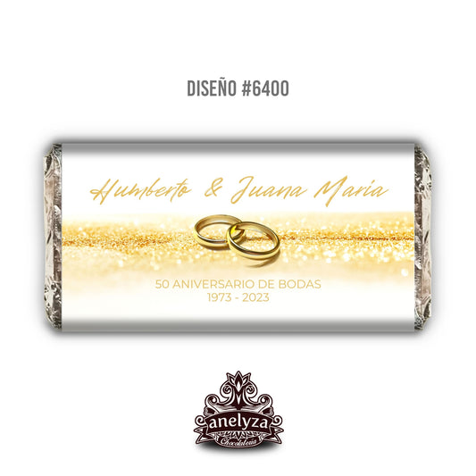 BARRAS DE CHOCOLATE PERSONALIZADAS DISEÑO #6400 ANIVERSARIO DE BODAS 50 ANIVERSARIO BODAS DE ORO