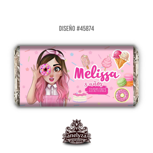 BARRAS DE CHOCOLATE PERSONALIZADAS DISEÑO #45874 MIS PASTELITOS FIESTAS INFANTILES