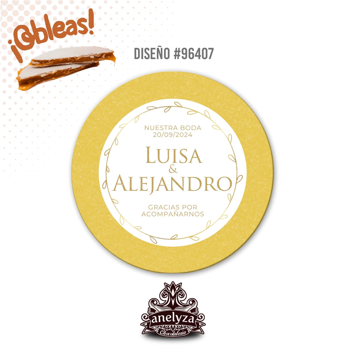 OBLEAS RELLENAS PERSONALIZADAS DISEÑO #96407 DORADO BODAS