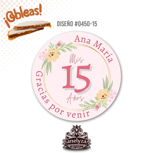 OBLEAS RELLENAS PERSONALIZADAS DISEÑO 0450-15 XV AÑOS
