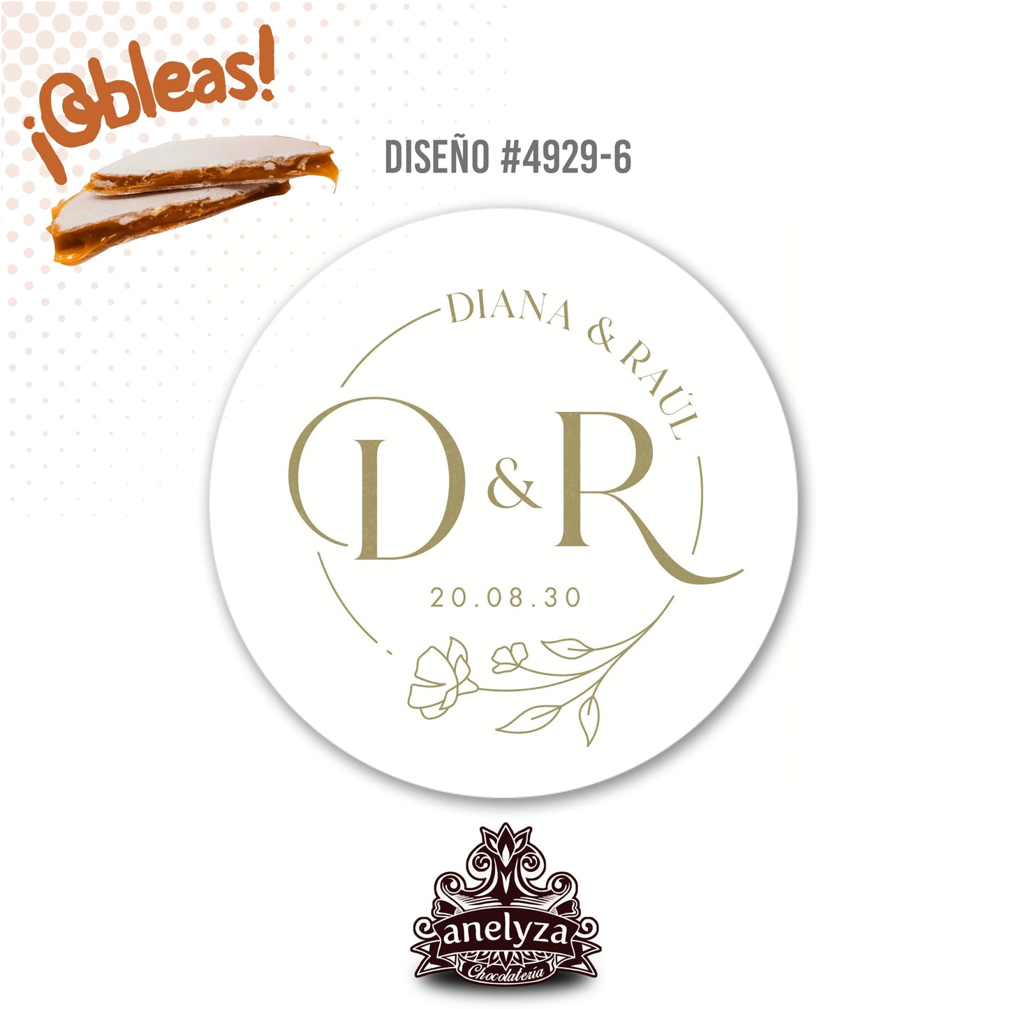 OBLEAS RELLENAS PERSONALIZADAS DISEÑO #4929-6 BODAS INICIALES