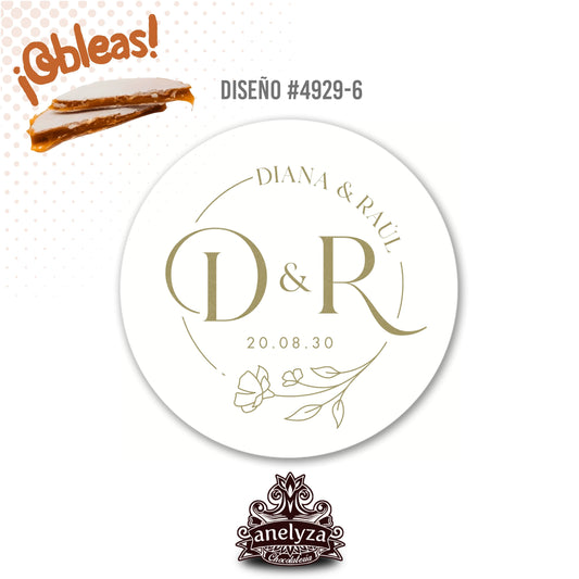 OBLEAS RELLENAS PERSONALIZADAS DISEÑO #4929-6 BODAS INICIALES
