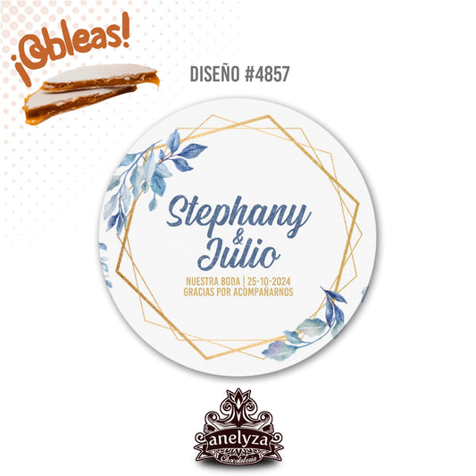 OBLEAS RELLENAS PERSONALIZADAS DISEÑO #4857 HOJAS AZULES BODAS