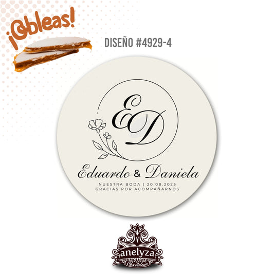 OBLEAS RELLENAS PERSONALIZADAS DISEÑO #4929-4 BODAS INICIALES