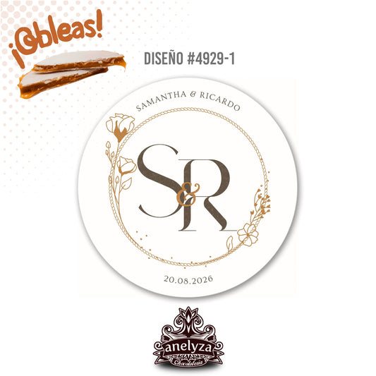 OBLEAS RELLENAS PERSONALIZADAS DISEÑO #4929-1 BODAS INICIALES