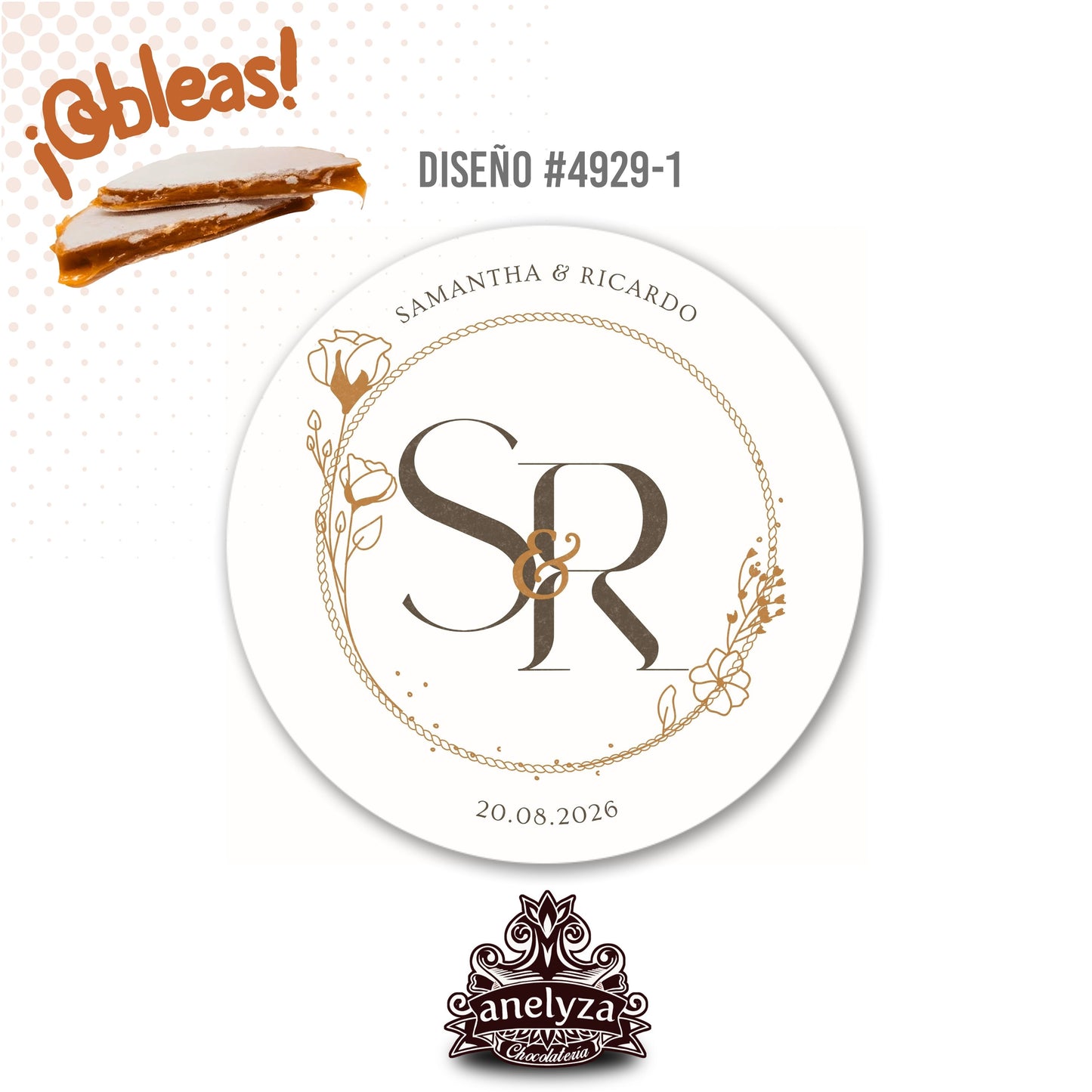 OBLEAS RELLENAS PERSONALIZADAS DISEÑO #4929-1 BODAS INICIALES