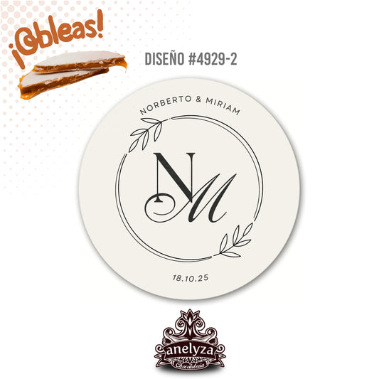 OBLEAS RELLENAS PERSONALIZADAS DISEÑO #4929-2 BODAS INICIALES