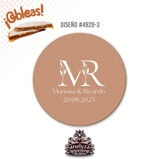OBLEAS RELLENAS PERSONALIZADAS DISEÑO #4929-3 BODAS INICIALES