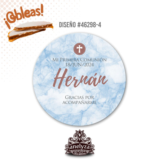 OBLEAS RELLENAS PERSONALIZADAS DISEÑO #46298-4 MARMOL AZUL PRIMERA COMUNIÓN