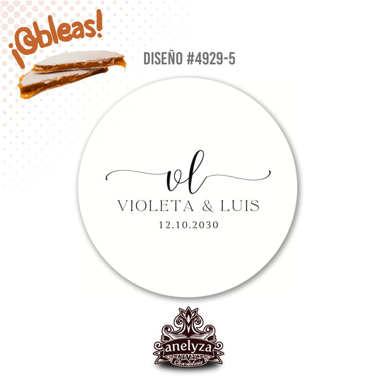 OBLEAS RELLENAS PERSONALIZADAS DISEÑO #4929-5 BODAS INICIALES