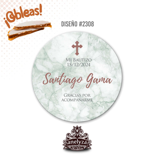 OBLEAS RELLENAS PERSONALIZADAS DISEÑO #2308 BAUTIZO
