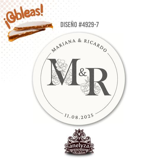 OBLEAS RELLENAS PERSONALIZADAS DISEÑO #4929-7 BODAS INICIALES