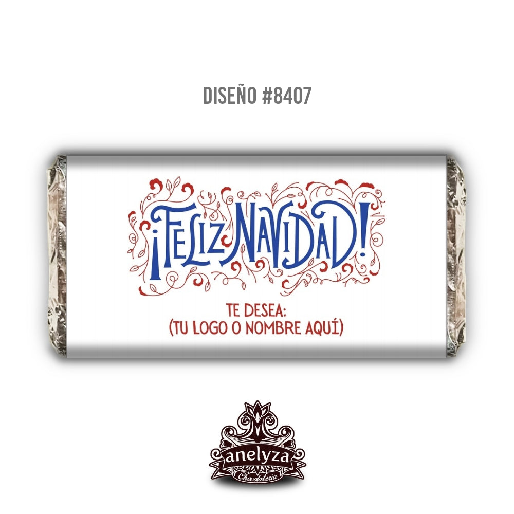 BARRAS DE CHOCOLATE PERSONALIZADAS DISEÑO #8407 NAVIDAD