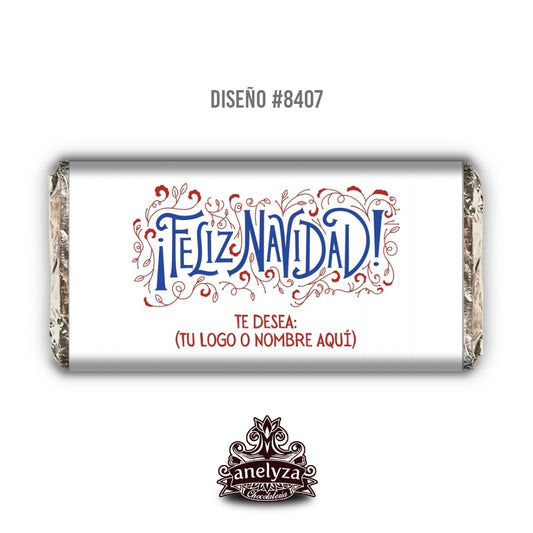 BARRAS DE CHOCOLATE PERSONALIZADAS DISEÑO #8407 NAVIDAD
