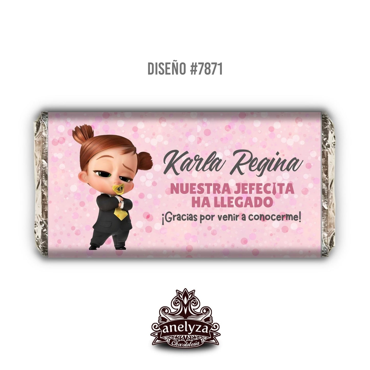 BARRAS DE CHOCOLATE PERSONALIZADAS DISEÑO #3271 NACIMIENTO/BABY SHOWER FIESTAS INFANTILES JEFA EN PAÑALES
