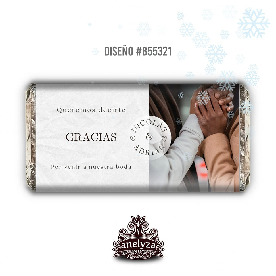 BARRAS DE CHOCOLATE PERSONALIZADAS DISEÑO #B55321 BODAS CON FOTO
