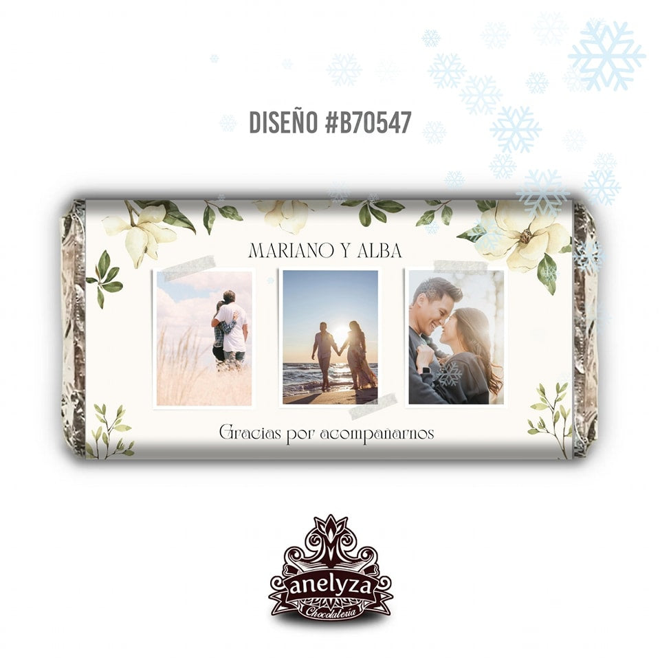 BARRAS DE CHOCOLATE PERSONALIZADAS DISEÑO #B70547 BODAS CON FOTO