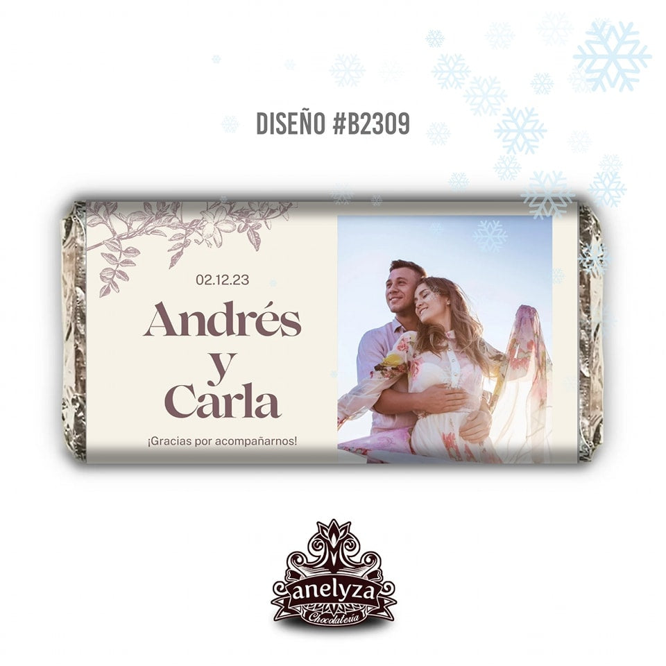 BARRAS DE CHOCOLATE PERSONALIZADAS DISEÑO #B2329 BODAS CON FOTO