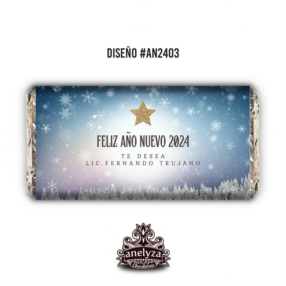BARRAS DE CHOCOLATE PERSONALIZADAS DISEÑO #AN2403 FELIZ AÑO NUEVO Y NAVIDAD