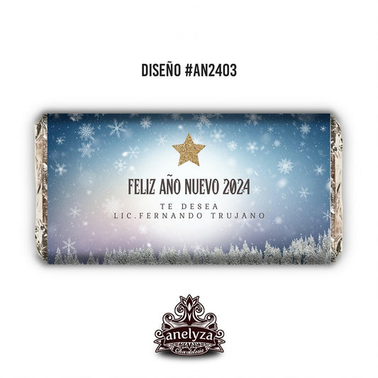BARRAS DE CHOCOLATE PERSONALIZADAS DISEÑO #AN2403 FELIZ AÑO NUEVO Y NAVIDAD