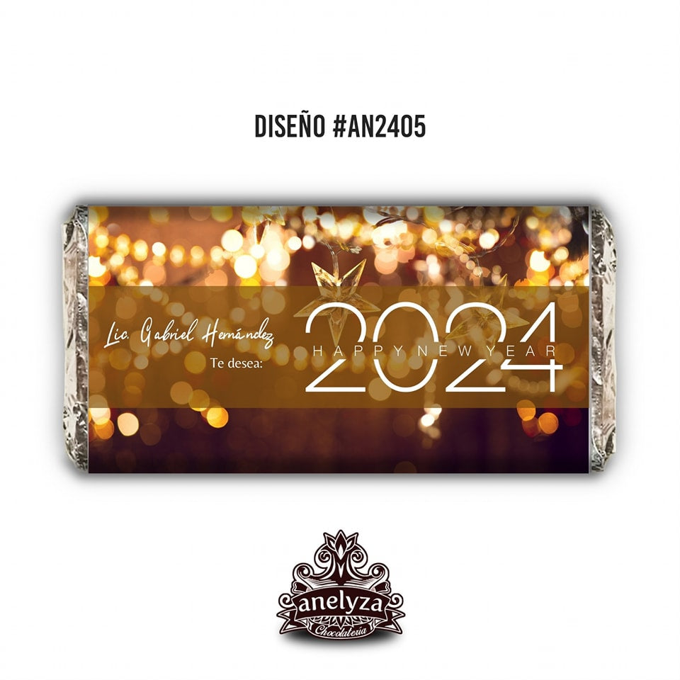 BARRAS DE CHOCOLATE PERSONALIZADAS DISEÑO #AN2405 FELIZ AÑO NUEVO Y NAVIDAD