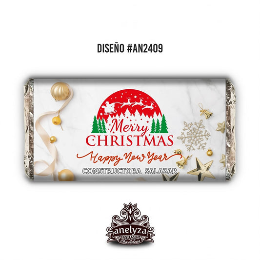 BARRAS DE CHOCOLATE PERSONALIZADAS DISEÑO #AN2409 FELIZ AÑO NUEVO Y NAVIDAD