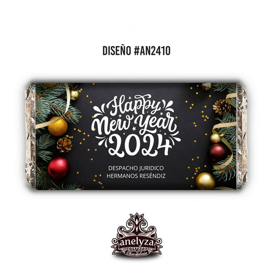 BARRAS DE CHOCOLATE PERSONALIZADAS DISEÑO #AN2410 FELIZ AÑO NUEVO Y NAVIDAD