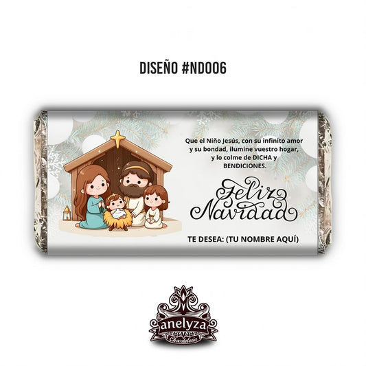BARRAS DE CHOCOLATE PERSONALIZADAS DISEÑO #ND06 NIÑO DIOS NIÑO JESUS FELIZ NAVIDAD