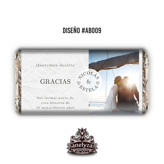 BARRAS DE CHOCOLATE PERSONALIZADAS DISEÑO #AB009 ANIVERSARIO DE BODAS CON FOTO