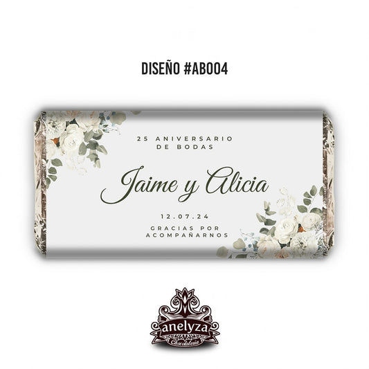 BARRAS DE CHOCOLATE PERSONALIZADAS DISEÑO #AB004 ANIVERSARIO DE BODAS