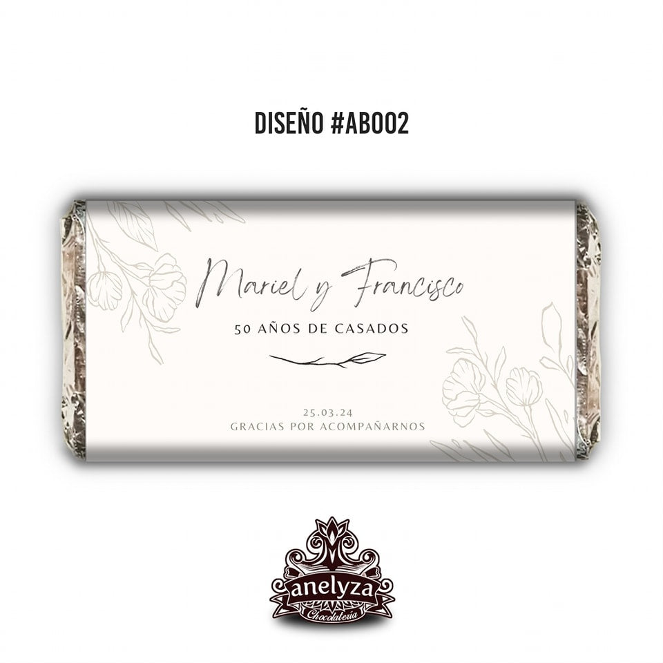 BARRAS DE CHOCOLATE PERSONALIZADAS DISEÑO #AB002 ANIVERSARIO DE BODAS
