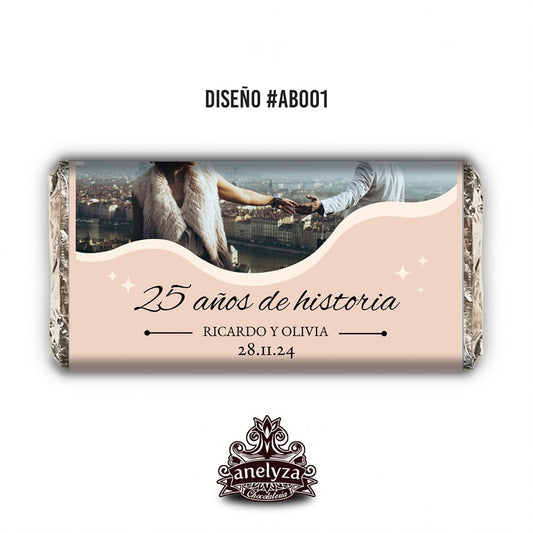 BARRAS DE CHOCOLATE PERSONALIZADAS DISEÑO #AB001 ANIVERSARIO DE BODAS CON FOTO