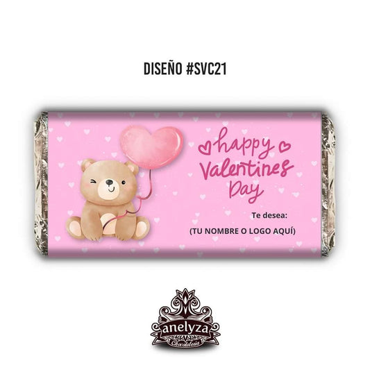 BARRAS DE CHOCOLATE PERSONALIZADAS DISEÑO #SVC21 SAN VALENTIN OSITO DIA DEL AMOR Y LA AMISTAD