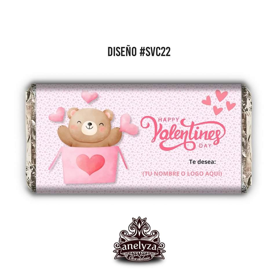 BARRAS DE CHOCOLATE PERSONALIZADAS DISEÑO #SVC22 SAN VALENTIN OSITO DIA DEL AMOR Y LA AMISTAD