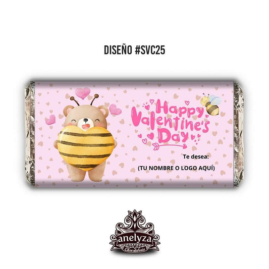 BARRAS DE CHOCOLATE PERSONALIZADAS DISEÑO #SVC25 SAN VALENTIN OSITO DIA DEL AMOR Y LA AMISTAD