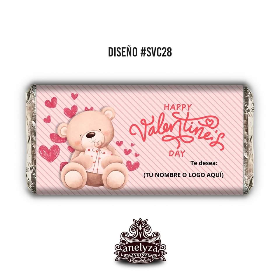 BARRAS DE CHOCOLATE PERSONALIZADAS DISEÑO #SVC28 SAN VALENTIN OSITO DIA DEL AMOR Y LA AMISTAD