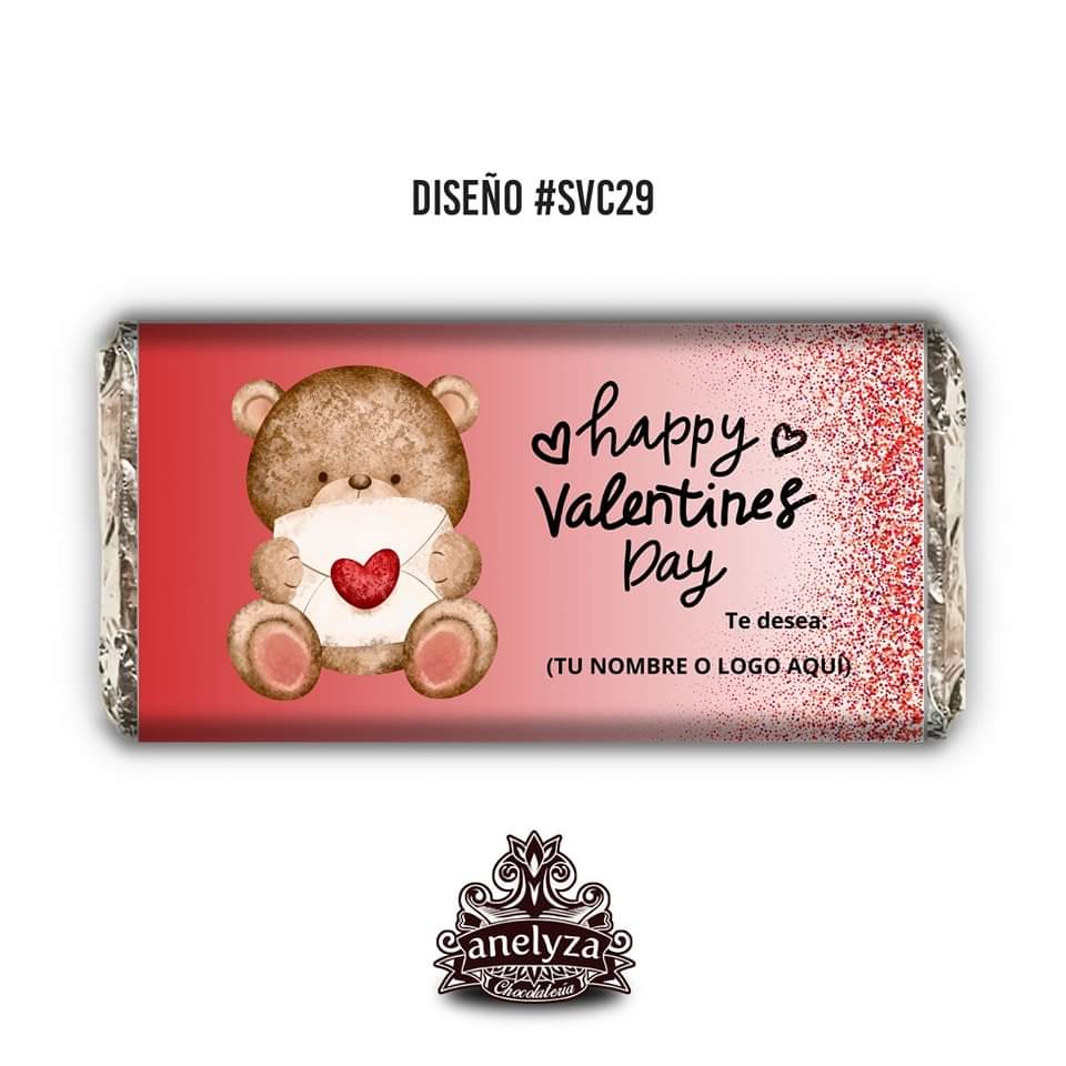 BARRAS DE CHOCOLATE PERSONALIZADAS DISEÑO #SVC29 SAN VALENTIN OSITO DIA DEL AMOR Y LA AMISTAD