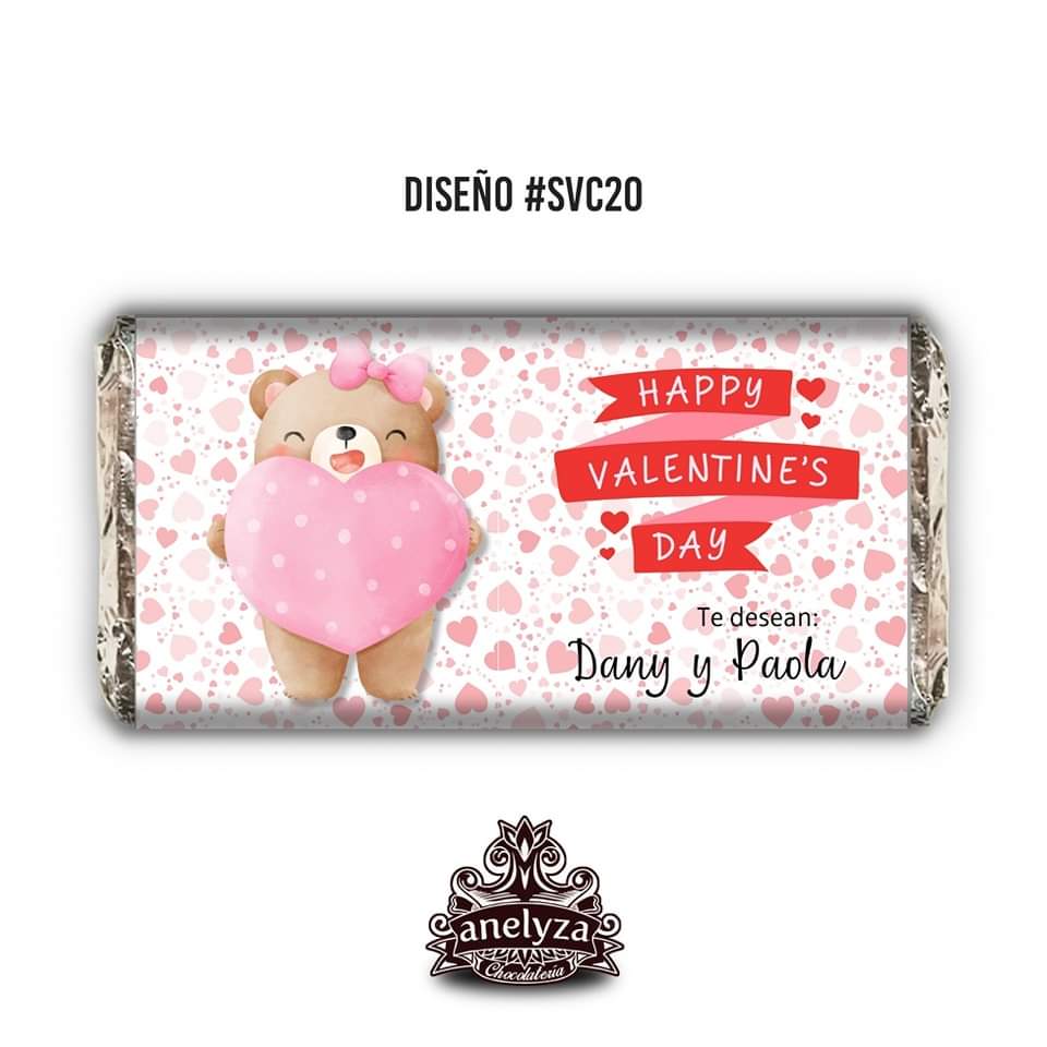BARRAS DE CHOCOLATE PERSONALIZADAS DISEÑO #SVC20 SAN VALENTIN OSITO DIA DEL AMOR Y LA AMISTAD