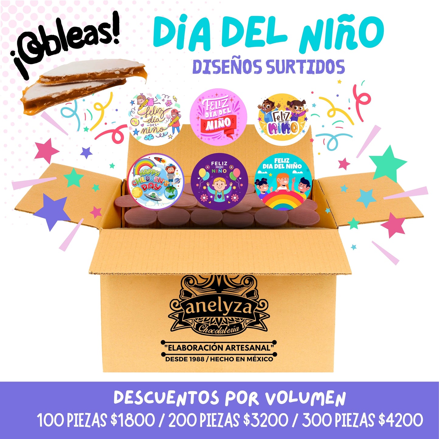 OBLEAS DÍA DEL NIÑO 👦👧🏻👧🏽¡DISEÑ0S SURTIDOS! ENVUELTAS EN CELOFÁN. DÍA DEL NIÑO