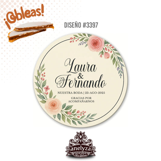 OBLEAS RELLENAS PERSONALIZADAS DISEÑO #3397 BODAS